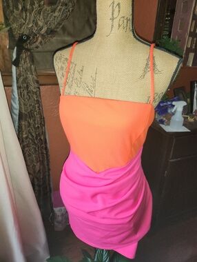 Windsor Neon Orange and Hot Pink Colorblock Mini Dress